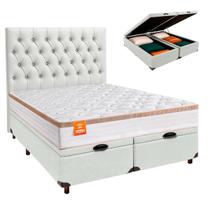 Kit Cama Box Bau + Cabeceira + Colchão King Molas Ensacadas - Isis Real - Inducol
