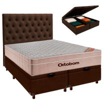 Kit Cama Box Bau + Cabeceira + Colchão Queen Molas Ensacadas - Airtech - Ortobom