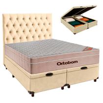 Kit Cama Box Bau + Cabeceira + Colchão Queen Molas Ensacadas - Airtech - Ortobom