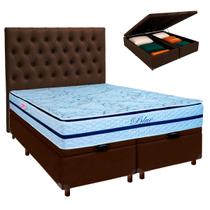 Kit Cama Box Bau + Cabeceira + Colchão Queen Molas Ensacadas - Blue - Paropas Kit Cama Box Bau + Cabeceira + Colchão Queen Molas Ensacadas - Blue - Paropas