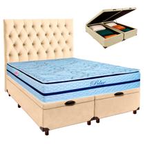 Kit Cama Box Bau + Cabeceira + Colchão Queen Molas Ensacadas - Blue - Paropas Kit Cama Box Bau + Cabeceira + Colchão Queen Molas Ensacadas - Blue - Paropas