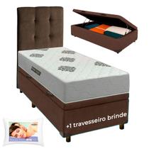 Kit Cama Box Bau + Cabeceira + Colchão Solteiro D28 Confort Premium + Travesseiro Ortobom