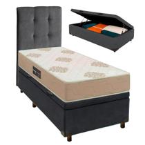 Kit Cama Box Bau + Cabeceira + Colchão Solteiro D33 Inovaflex - Cinza