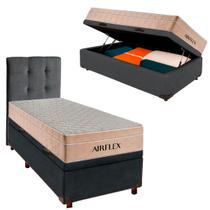 Kit Cama Box Bau + Cabeceira + Colchão Solteiro Molas Ensacadas - Airflex Kit Cama Box Bau + Cabeceira + Colchão Solteiro Molas Ensacadas - Airflex