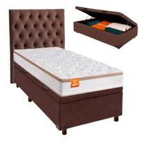 Kit Cama Box Bau + Cabeceira + Colchão Solteiro Molas Ensacadas - Isis - Inducol