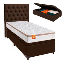 Kit Cama Box Bau + Cabeceira + Colchão Solteiro Molas Ensacadas - Isis - Inducol
