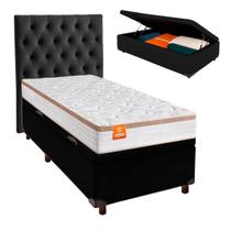 Kit Cama Box Bau + Cabeceira + Colchão Solteiro Molas Ensacadas - Isis - Inducol