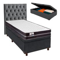 Kit Cama Box Bau + Cabeceira + Colchão Solteiro Molas Ultralastic - Bogota - Inducol