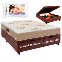 Kit Cama Box Bau + Colchão Casal Inova D33 + 2 Travesseiros Ortobom