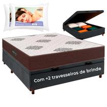 Kit Cama Box Bau + Colchão Casal Inova D45 e 2 Travesseiros Ortobom