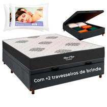 Kit Cama Box Bau + Colchão Casal Molas Ensacadas Star Plus + 2 Travesseiros Ortobom