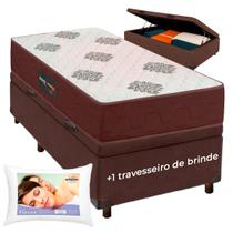 Kit Cama Box Bau + Colchão Solteiro Inova D45 + Travesseiro Ortobom