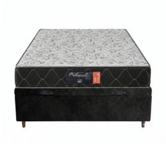 Kit Cama Box Baú Solteiro Suede Preto + Colchão Semi Ortopédico D33 + EPS - 88x188 - Comfort Prime