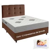 Kit Cama Box + Cabeceira + Colchão Casal D28 Confort Premium + 2 Travesseiros Ortobom