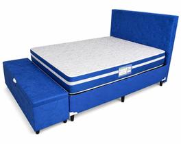 Kit Cama Box Casal Baú 1,38x1,88 com Cabeceira e Recamier - Azul Kit Cama Box Casal Baú 1,38x1,88 com Cabeceira e Recamier - Azul