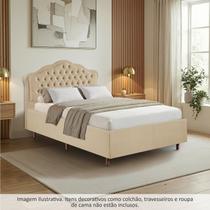 Kit Cama Box Casal + Cabeceira Estofada em Madeira Maciça Curva Provençal com Capitonê Bridgerton Bege/Veludo Kit Cama Box Casal + Cabeceira Estofada em Madeira Maciça Curva Provençal com Capitonê Bridgerton Bege/Veludo