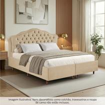 Kit Cama Box King + Cabeceira Estofada em Madeira Maciça Curva Provençal com Capitonê Bridgerton Bege/Veludo