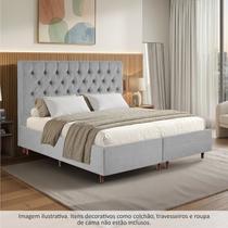 Kit Cama Box King e Cabeceira em Madeira Maciça Estofada Espresso Móveis Cinza/Linho Kit Cama Box King e Cabeceira em Madeira Maciça Estofada Espresso Móveis Cinza/Linho
