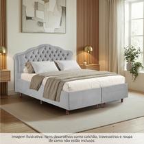 Kit Cama Box Queen + Cabeceira Estofada em Madeira Maciça Curva Provençal com Capitonê Bridgerton Cinza/Linho Kit Cama Box Queen + Cabeceira Estofada em Madeira Maciça Curva Provençal com Capitonê Bridgerton Cinza/Linho