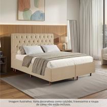 Kit Cama Box Queen e Cabeceira em Madeira Maciça Estofada Espresso Móveis Bege Kit Cama Box Queen e Cabeceira em Madeira Maciça Estofada Espresso Móveis Bege
