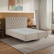 Kit Cama Box Queen e Cabeceira Estofada Linho Bege Realeza Espresso Móveis Kit Cama Box Queen e Cabeceira Estofada Linho Bege Realeza Espresso Móveis