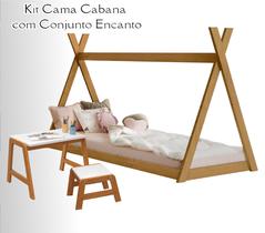 Kit Cama Cabana Montessoriana Madeira com Mesinha Atividades e Banquinho Kit Cama Cabana Montessoriana Madeira com Mesinha Atividades e Banquinho