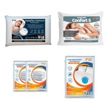 Kit Cama Casal 5pçs Travesseiros Nasa e Confort 5 com Capas Kit Cama Casal 5pçs Travesseiros Nasa e Confort 5 com Capas