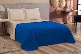 Kit Cama Casal Queen Dupla Face Las Vegas 3 Peças Matelado Azul/bege