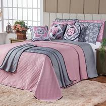 Kit Cama Colcha Cobre Leito Azulejo Português Dupla Face c/ Almofadas Casal Padrão 08 Peças