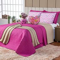 Kit Cama Colcha Infantil Cobre Leito Donuts Dog Pink Dupla Face c/ Almofadas Casal Queen 07 Peças