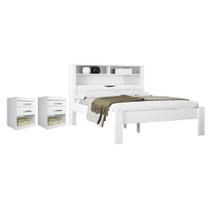 Kit Cama de Casal com Baú e Mesas de Cama de New Branco