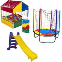 Kit Cama Elástica 1,40m Piscina de Bolinhas 1,00m 500 Bolinhas Escorregador Médio
