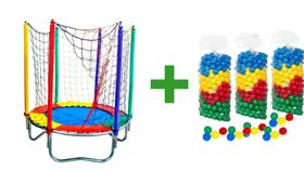 Kit cama elástica 1,40m premiun colorida + 1 saco c/ 200 bolinhas coloridas resistentes e coloridas - Valentina Brinquedos