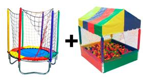 Kit cama elástica 1,40m premiun colorida + piscina de bolinhas 1x1m slim premiun colorida + 50 bolinhas coloridas - Valentina Brinquedos