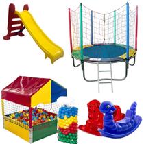 Kit Cama Elástica 1,83m Piscina de Bolinhas 1,00m 500 Bolinhas Escorregador Médio 2 Gangorra 1 Lugar