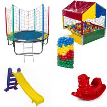 Kit Cama Elástica 1,83m Piscina de Bolinhas 1,00m 500 Bolinhas Escorregador Médio Gangorra 1 Lugar