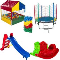 Kit Cama Elástica 1,83m Piscina de Bolinhas 1,00m 500 Bolinhas Escorregador Médio Gangorra 1 Lugar Kit Cama Elástica 1,83m Piscina de Bolinhas 1,00m 500 Bolinhas Escorregador Médio Gangorra 1 Lugar