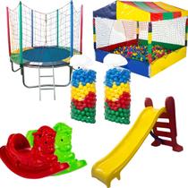 Kit Cama Elástica 1,83m Piscina de Bolinhas 1,50m 1000 Bolinhas Escorregador Médio 2 Gangorra 1 Lugar Kit Cama Elástica 1,83m Piscina de Bolinhas 1,50m 1000 Bolinhas Escorregador Médio 2 Gangorra 1 Lugar