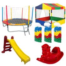 Kit Cama Elástica 2,30m Piscina de Bolinhas 1,50m 1500 Bolinhas Escorregador Médio Gangorra 1 Lugar