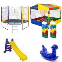 Kit Cama Elástica 2,44m Piscina de Bolinhas 1,50m 1000 Bolinhas Escorregador Médio Gangorra 1 Lugar