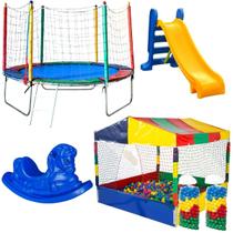Kit Cama Elástica Pula Pula 2,30m Piscina de Bolinhas 1,50m 1000 Bolinhas Escorregador Médio Gangorra 1 Lugar Kit Cama Elástica Pula Pula 2,30m Piscina de Bolinhas 1,50m 1000 Bolinhas Escorregador Médio Gangorra 1 Lugar