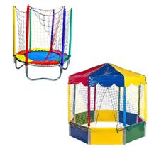 Kit Cama Elástica Pula Pula Trampolim 1,40m + Piscina de Bolinhas Oitavada 2,00m Picadeiro