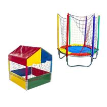 Kit Cama Elástica Pula Pula Trampolim 1,40m Piscina de Bolinhas Quadrada 1,00m