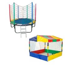Kit Cama Elástica Pula Pula Trampolim 1,83m Piscina de Bolinhas Quadrada 1,50m