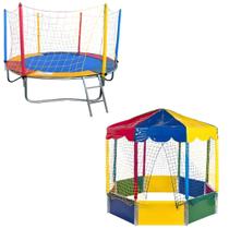Kit Cama Elástica Pula Pula Trampolim 2,30m Piscina de Bolinhas Oitavada 2,00m Picadeiro