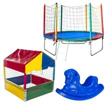 Kit Cama Elástica Pula Pula Trampolim 2,30m Piscina De Bolinhas Quadrada 1,00m Gangorra 1 Lugar Nacional Premium