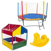 Kit Cama Elástica Pula Pula Trampolim 2,30m Piscina De Bolinhas Quadrada 1,00m Gangorra 1 Lugar Nacional Premium