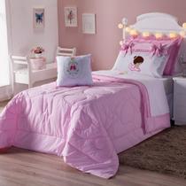 Kit Cama Infantil Edredom Bailarina Rosa c/ Almofada e Lençol Solteiro 05 Peças - Percal 140 Fios