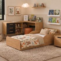 Kit Cama Infantil Montessoriana Escrivaninha Aura MP4821 MDF Madeirado e Preto Multimóveis Kit Cama Infantil Montessoriana Escrivaninha Aura MP4821 MDF Madeirado e Preto Multimóveis