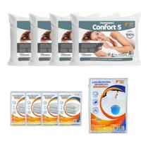 Kit Cama King 9 Peças 4 Travesseiros Confort 5 e Protetores Kit Cama King 9 Peças 4 Travesseiros Confort 5 e Protetores